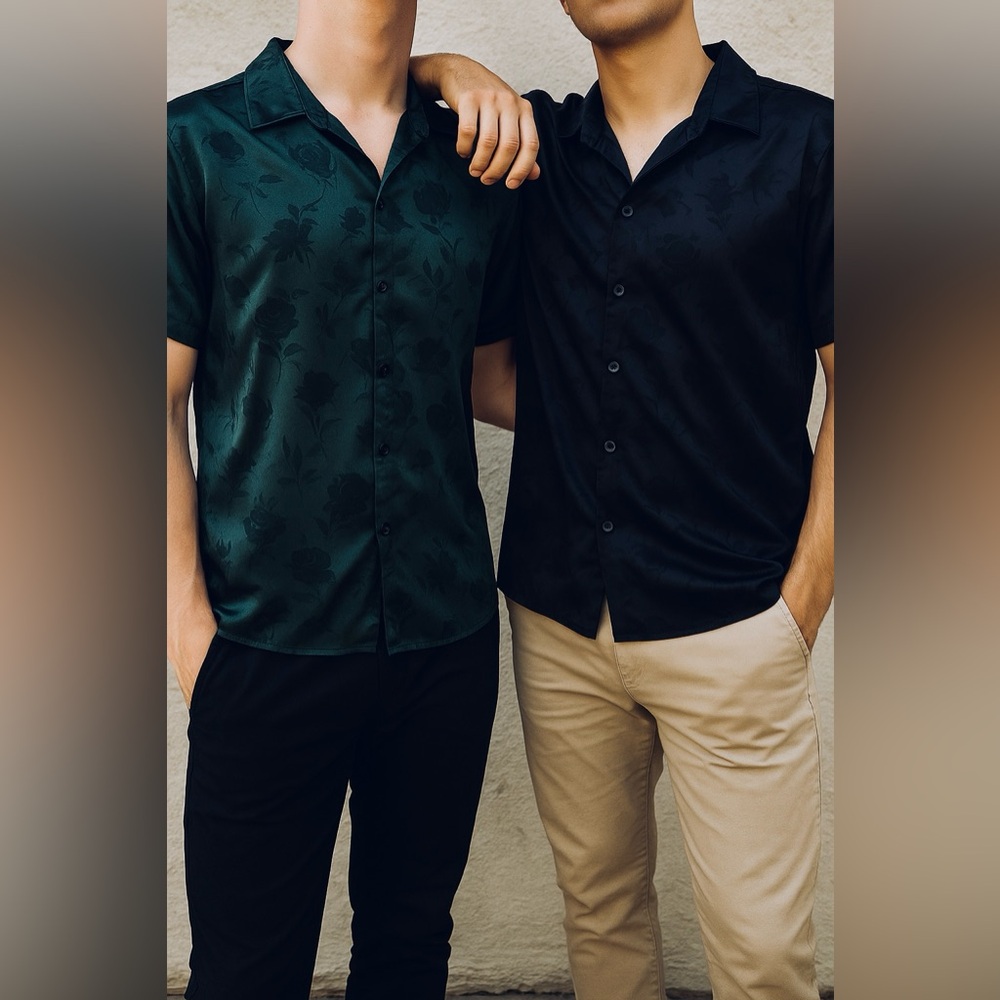 Duo Menโs Floral Button Up Shirts Size Large Green Black Casual Bundle